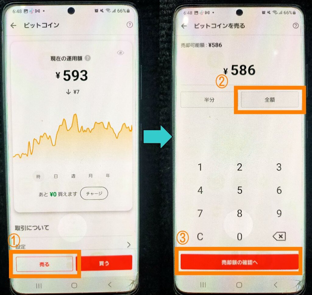 メルカリのビットコインの売り方２